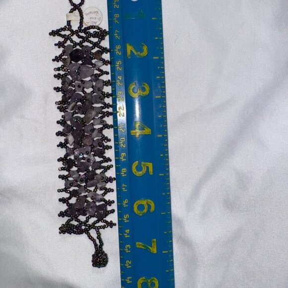 7 1/8" Natural Amethyst Gemstone chip beads stretchy Net Bracelet - Picture 9 of 12